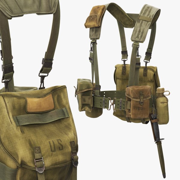 M1956 アメリカ歩兵用装備 水筒とナイフ付き グリーン3Dモデル - TurboSquid 2497280