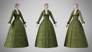 3D Dress 30 Olive Green Velvet With Design