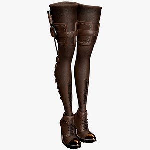 Stylized Steampunk Thigh High Heel Boots