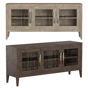 FRENCH CONTEMPORARY GLASS TRIPLE-DOOR MEDIA CONSOLE 3D