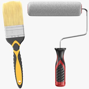Detailed Paint Brush And Paint Roller