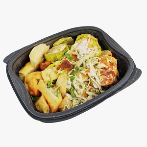 Poke bowl lunch box with cabbage chicken potatoes eggplant