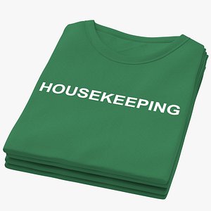 Female Crew Neck Folded Stacked Green Housekeeping 02 3D model