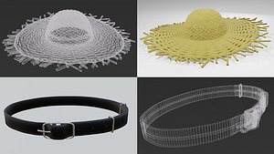 3D 2xPack Belt and Straw Hat model