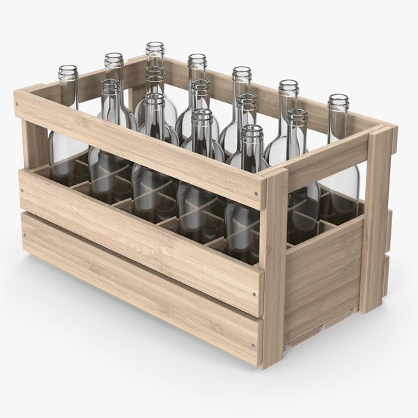 3D Wood Crate With Empty Bottles model
