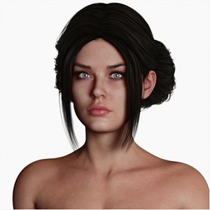Naked Fitness Brunette Woman with Tied Hair