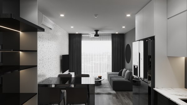 3D Living Room - Kitchen Interior 33 model