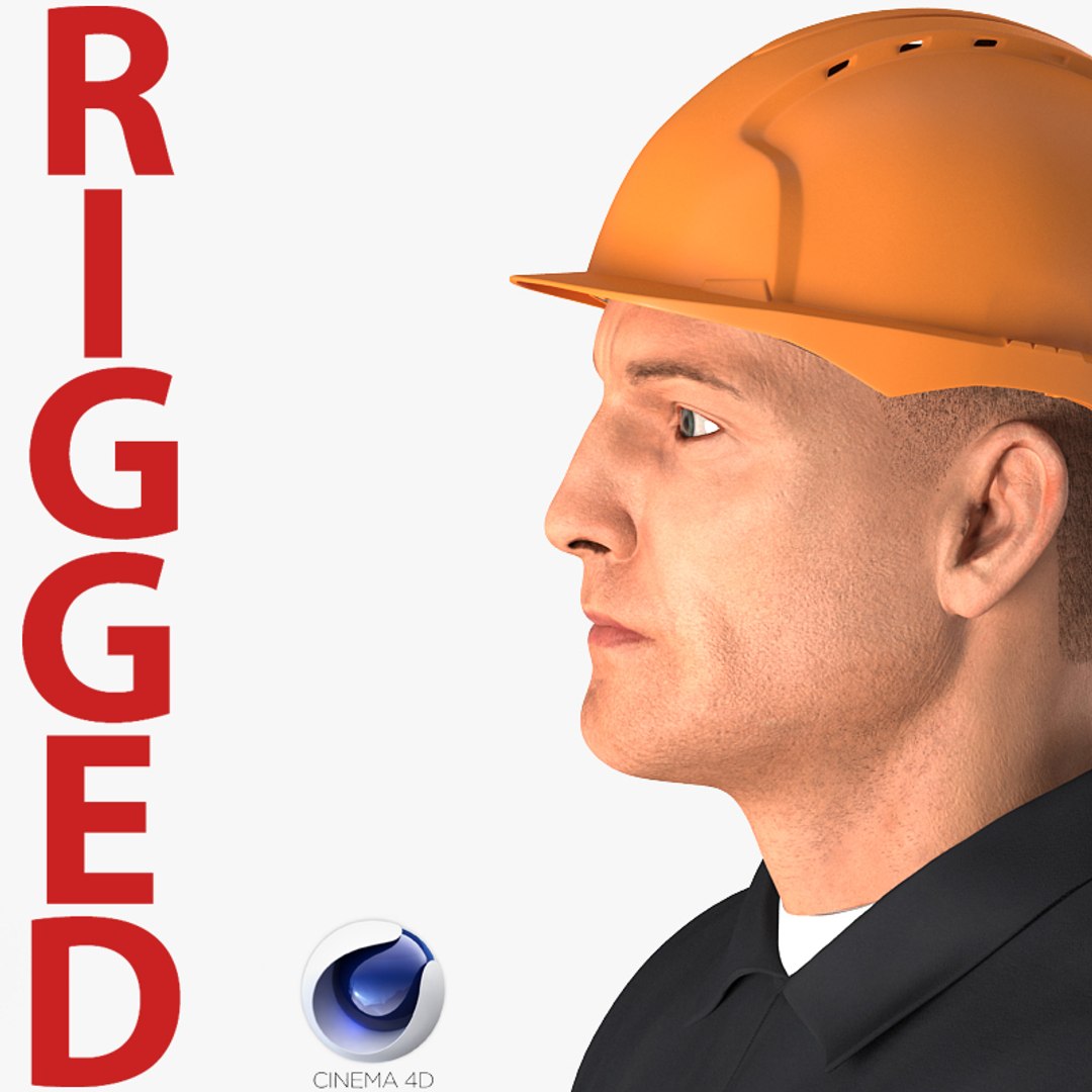 Worker With Hardhat Rigged for Cinema 4D 3D model preview