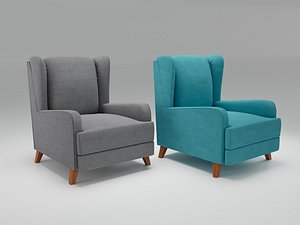 3D model Soft chair in blue and gray upholstery