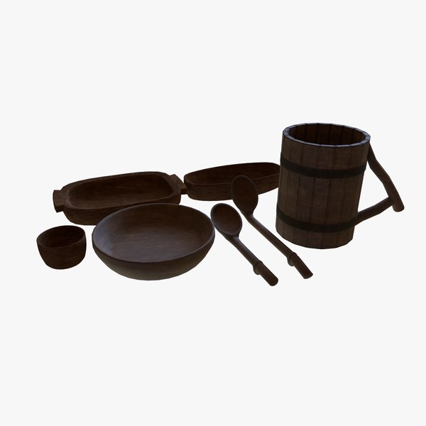 3D Wooden Tableware Collection