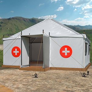 3D Medical Canvas Tent on Wooden Base model