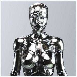3D操纵银色机器人女性