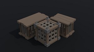 Low-poly Cartoon medieval Polygonal cage kit 3D model