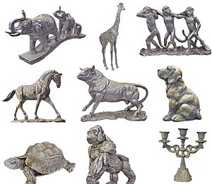 3D model stone animals sculptures hd