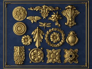 3D Classic Golden Metal Carved Ornaments
