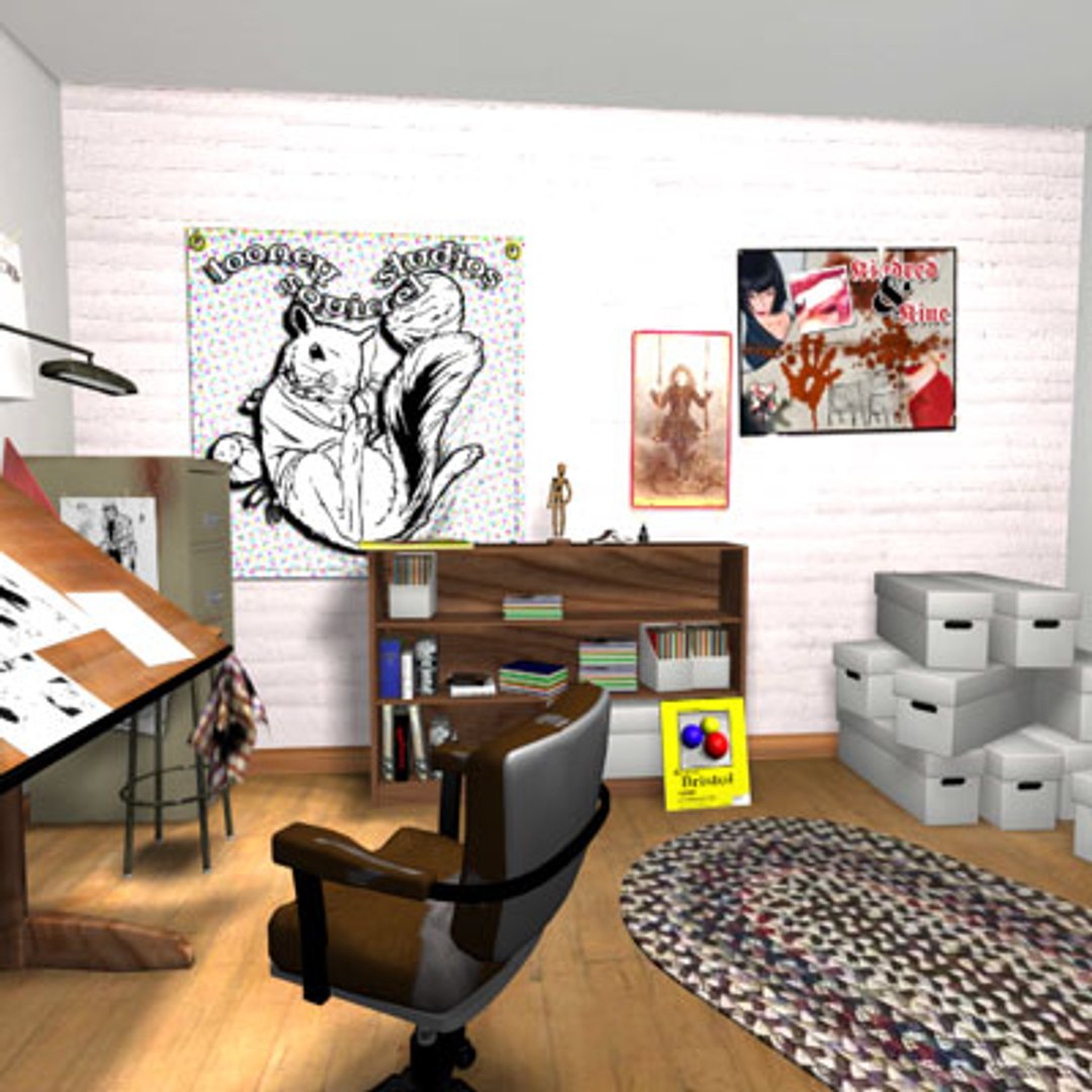 3d cartoonist studio scene