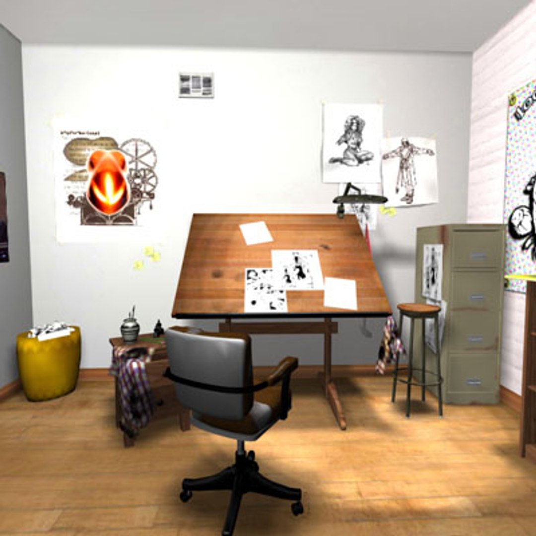 3d cartoonist studio scene