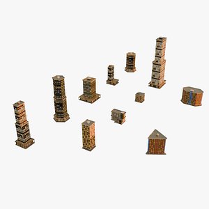 3D Low Poly Urban Building Set model
