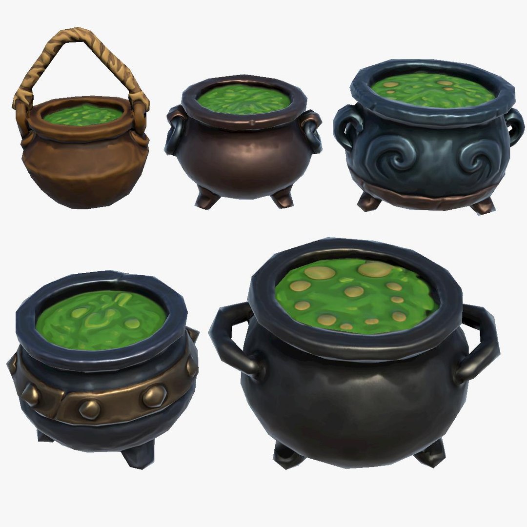 3D Stylized Fantasy RPG Cauldrons Pots Cooking Boiling Kettle Vat ...
