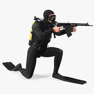 Combat Swimmer with Underwater Rifle APS Rigged for Maya