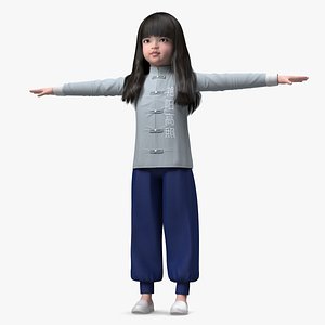 3D Realistic Asian Baby Girl in Traditional Clothes Rigged for Modo