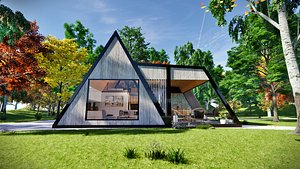 modern frame house home 3D