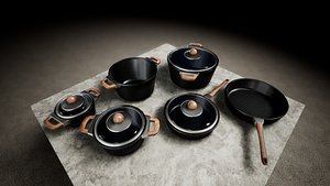pots pans set 3D model