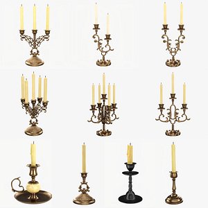 3D Antique candlesticks with candles