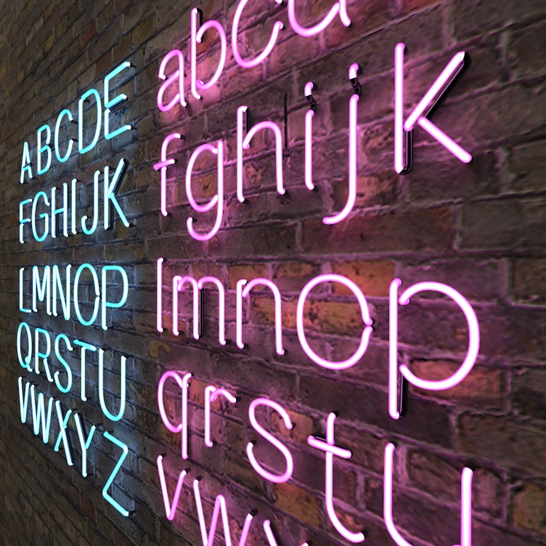 neon lighting alphabet letters 3d max