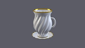 White Porcelain Cup with Plate 2 3D