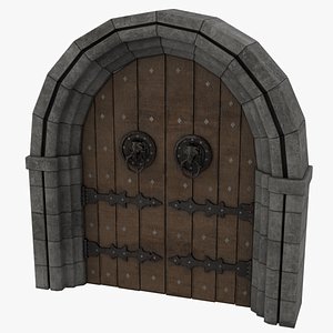 3D Medieval Castle Door Massive Lion Door Knockers 3D Model Low-poly 3D model