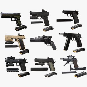 9 Rigged pistol Collection 02 All PBR Unity UE Textures
