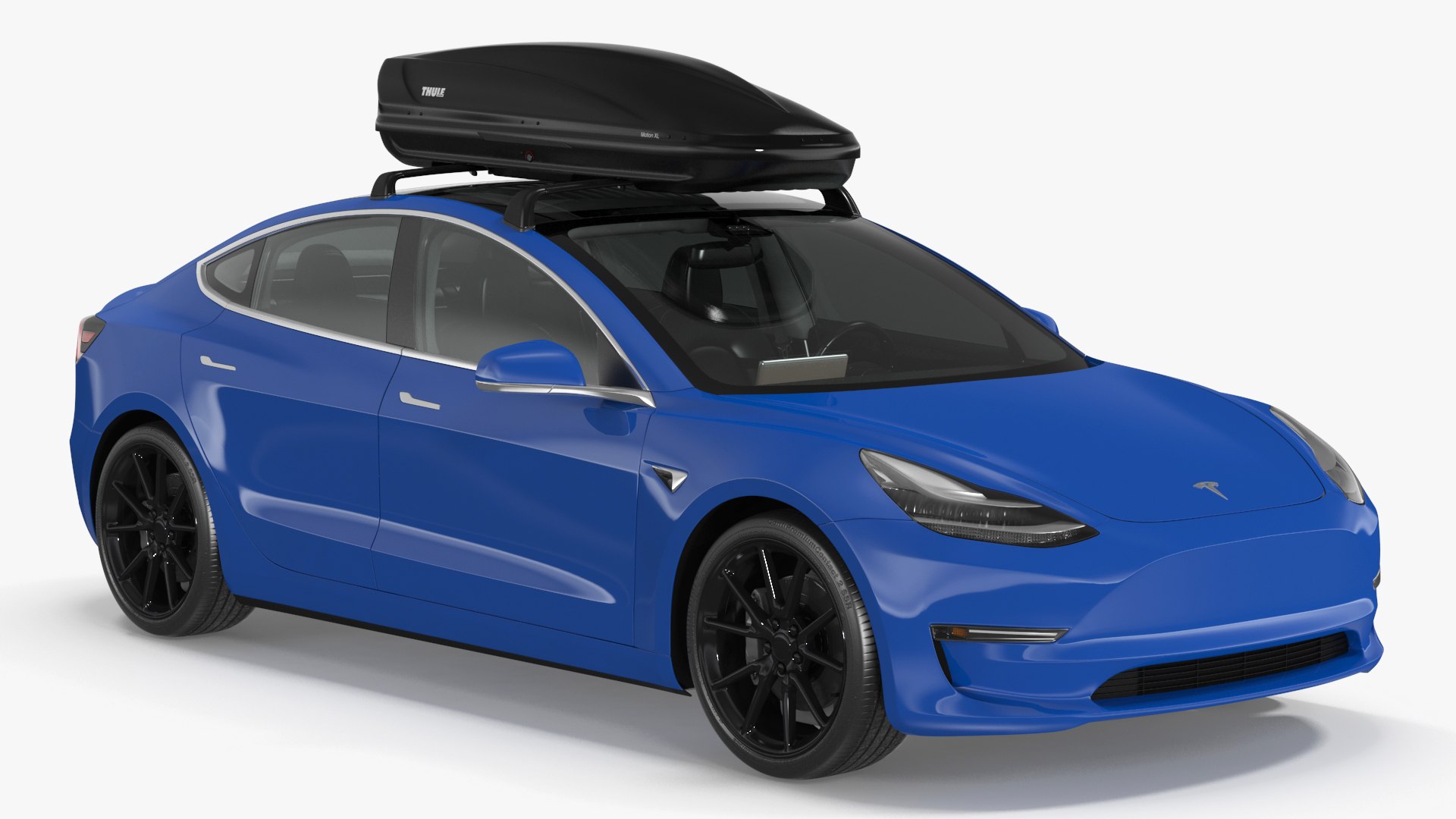 Tesla with Thule Car Roofbox on Roof Rack 3D model preview