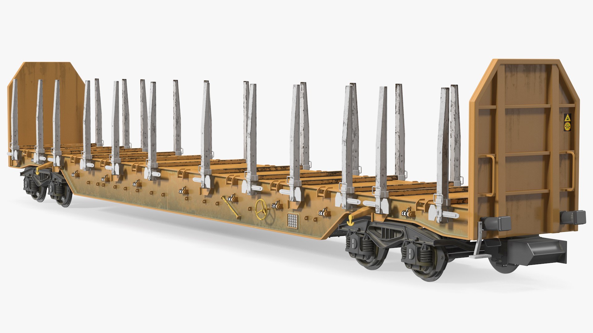 Four Axled Stake Wagon Empty Dirty 3D model preview