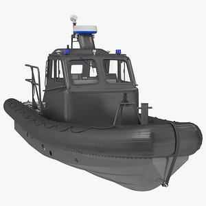 3D Cabin Patrol Boat with Rubber Side Tubes Black