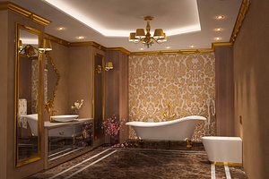scene luxury gold bathroom interior 3D