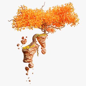 Fantasy Floating Island With The Autumn Tree PBR