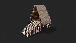 Primitive Wooden Shelter with Thatch Roof 4