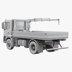 Flatbed Truck with Loader Crane No Textures 3D