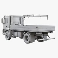 Flatbed Truck with Loader Crane No Textures
