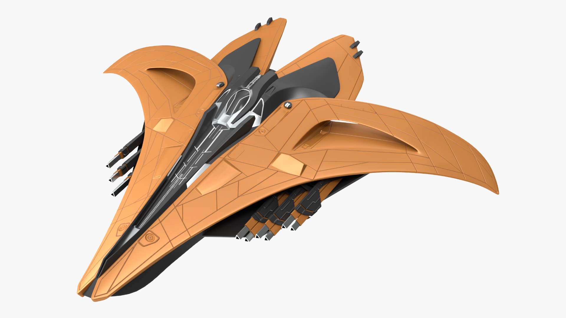 Futuristic Space Fighter Starship Orange 3D model preview