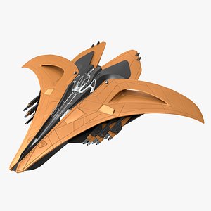Futuristic Space Fighter Starship Orange
