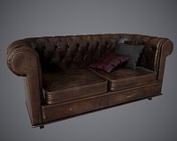 Lowpoly PBR Old Worn Sofa
