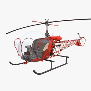 Light Helicopter Bell 47 Red Rigged 3D Model