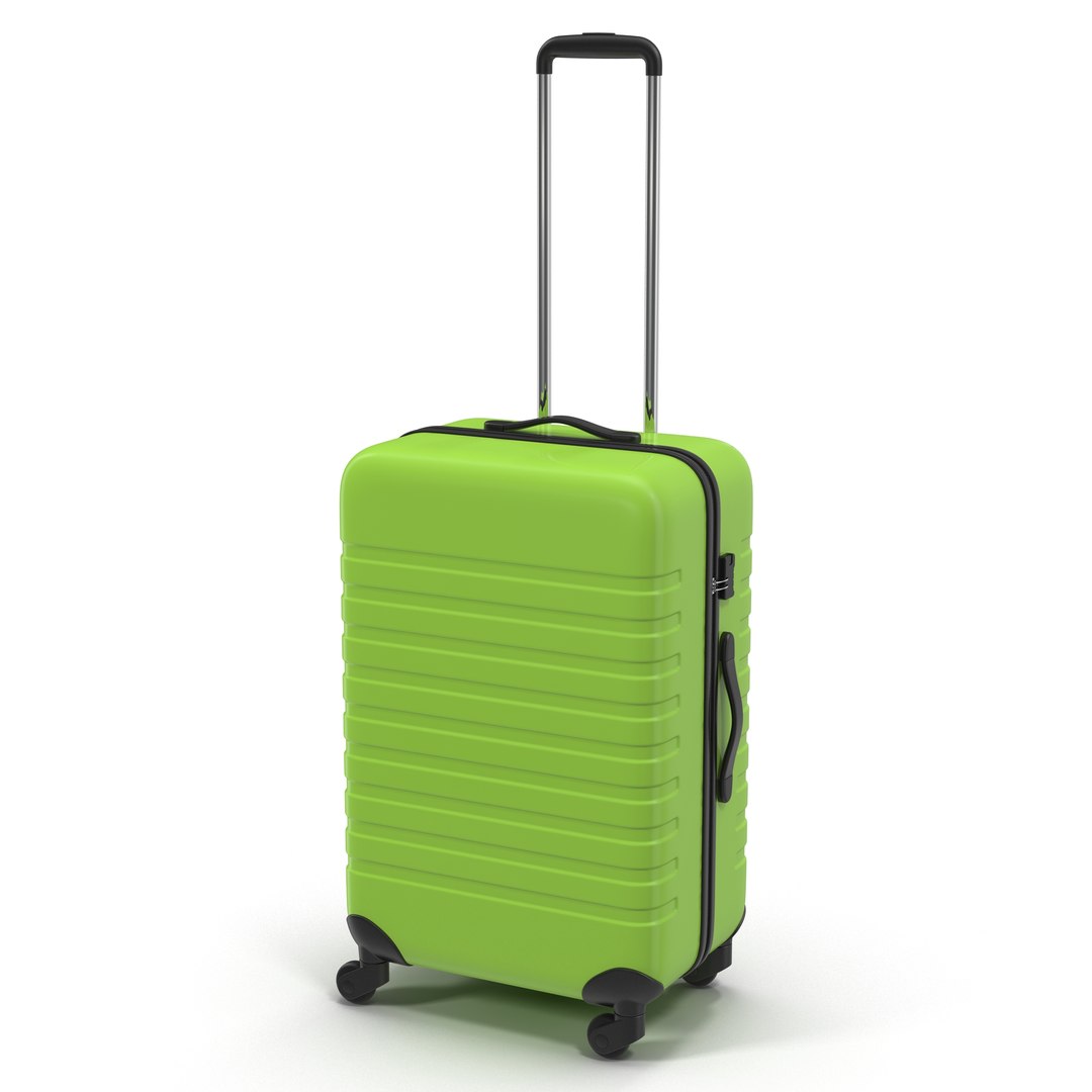 Plastic Trolley Luggage Bag Green 3D model preview
