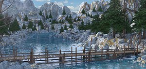 3D model bridge landscape river