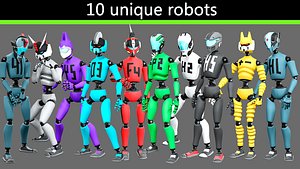 10 unique robots 3D model