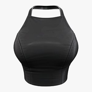 Slim Fit Halter Neck Shiny Black Satin Fashion Top 3D model