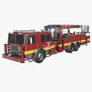 American Aerial Ladder Fire Truck 3D