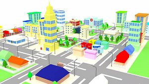 cartoon city buildings houses 3d obj